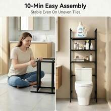 Over The Toilet Storage, 3-Tier Bathroom Organizer, Freestanding Above Toilet Shelf With Adjustable Feet, Space Saving, Easy Assembly, Carbon Steel Shelf, 61" H, Available In Black - Black - View 6