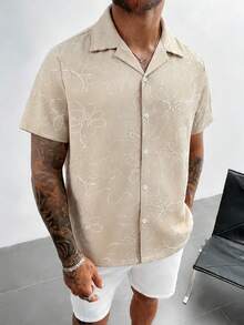 Men's Floral Embroidery Pattern Single-Breasted Casual Versatile Daily Wear Short Sleeve Shirt - Ginger - View 2
