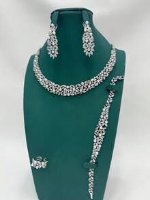 4 pièces Ensemble de bijoux de luxe en perle : Collier, Bracelet, Boucles d'oreilles, Bracelet, Convient pour Dubaï, Moyen-Orient, Arabie Saoudite, Ensemble de collier de diamant populaire, Tenue de soirée, Robe de mariée, Comprend diamant artificiel, pierre précieuse rose, zircone cubique. 5 pièces Ensemble étincelant de collier, boucles d'oreilles, bague, bracelet, Convient comme cadeau pour petite amie, mère, enseignante - ensemble de quatre pièces - Voir 3