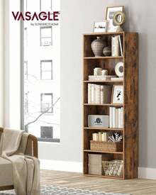 VASAGLE Bookshelf, 6-Tier Bookcase, Book Shelf Furniture, Open Storage Shelves, Room Decor, For Living Room, Home Office, Dinning Room,  9.4 X 23.6 X 63.3 Inches, Cloud White - 鏽棕色 - 查看 12