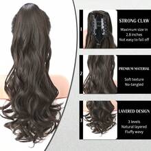 WaveTrip Vacation-Inspired Women's Summer Outfit, 24-Inch Ombre Wavy Clip-In Heat-Resistant Synthetic Hair Extension, Suitable For Women And Girls For Party And Daily Use - Black Brown - View 6