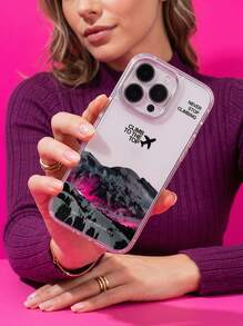 黑色旅行元素时尚手机壳 1 件装 黑色飞机和雪山英文语录手机壳 个性化设计 兼容 16 Pro Max/15/14 Plus/13/12/11 保护套 防水防震防摔防刮花 周年纪念礼物 生日派对 三月礼物 - 彩色 - 查看 2