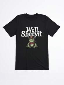 Camiseta negra con estampado de rana vaquera y texto Well Sheeyit para uso casual - Negro - Ver 2