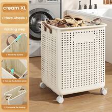 Giỏ đựng quần áo bẩn gấp gọn dung tích lớn có bánh xe (nhiều kích cỡ) - Thiết kế màu trơn, giỏ đựng quần áo bẩn gấp gọn đa chức năng, thích hợp để cất giữ trong phòng tắm và ban công, túi đựng quần áo bẩn, phụ kiện phòng giặt. - Nhiều màu - Xem 14