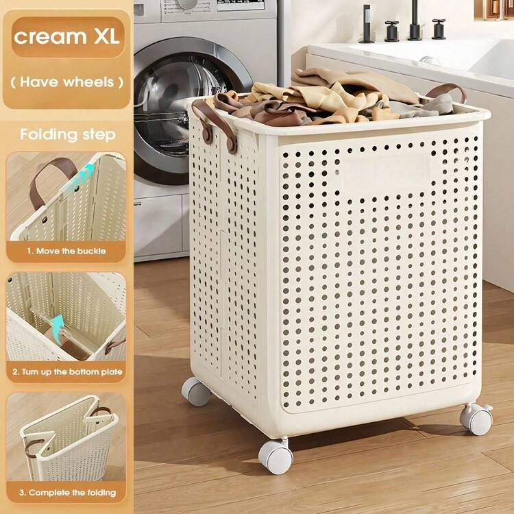 Foldable Laundry Basket - Solid Color Design, Multifunctional Portable Laundry Basket, Suitable For Bathroom And Balcony Storage, Laundry Bags, Laundry Room Accessories, Clothes Storage Cart - Multicolor - View 13