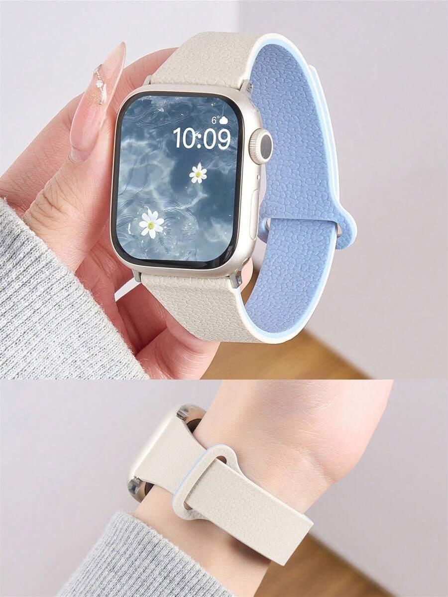1条男女通用荔枝纹硅胶磁吸表带，兼容 42mm、38mm、40mm、41mm、44mm、45mm、46mm、49mm，时尚智能手表替换表带，适用于Series Ultra2、Ultra SE2、SE 11、10、9、8、7、6、5、4、3、2、1