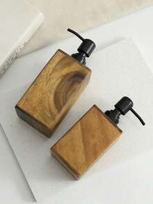 1pc Walnut Wood Refillable Bottle, Wooden Pump Lotion Bottle, Shower Gel Shampoo Storage Bottle, Empty Liquid Soap Dispenser - A - View 10