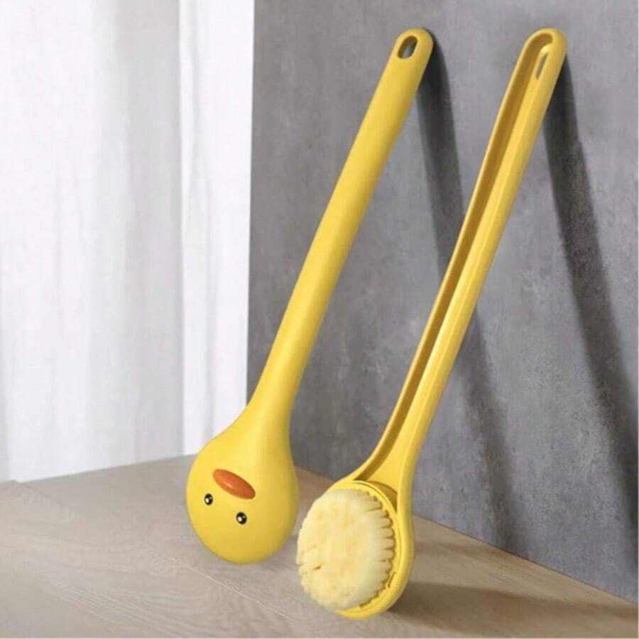 2Pcs Cute Duck Bath Brush Set | Long Handle Soft Bristle Back Scrubber For Shower