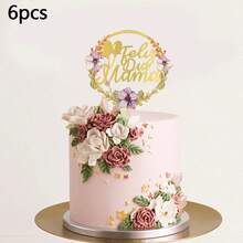 Bộ 1/3/6 chiếc phụ kiện trang trí bánh kem hình hoa bằng acrylic với chữ "Feliz Dia Mama" (Ngày của Mẹ), thích hợp để trang trí bánh kem trong bữa tiệc Ngày của Mẹ. - Nhiều màu - Xem 23