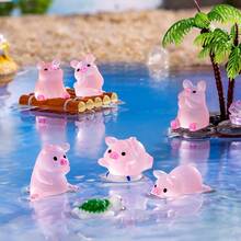 Glow In The Dark Cute Pink Pig Figurines, Mini Resin Pig Miniatures With Multiple Adorable Styles (Swimming, Sitting, Rafting, Lying), Waterproof Luminous Pig Ornaments With Frosted Matte Texture, Durable Resin Statues For DIY Micro Landscape - One Size - View 2