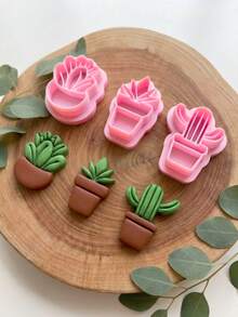 Cute Succulent & Cactus Clay Cutters Set, Plant Polymer Clay Molds, DIY Craft Tools For Nature Inspired Jewelry Making - Pink - View 5