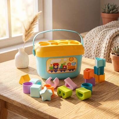 儿童形状、字母和颜色配对积木玩具盒，儿童认知形状分类玩具，字母形状拼图，字母形状（颜色随机）。万圣节、圣诞节、新年和生日送给男孩女孩的理想礼物。