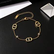 1pc Fashion Stainless Steel Letter CD Bracelet For Women Daily Wear - Gold - View 5