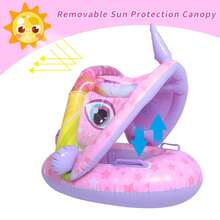 婴儿游泳池漂浮圈带遮阳篷，充气游泳圈，婴儿游泳池漂浮玩具，遮阳伞，适合婴幼儿 - 彩色 - 查看 5