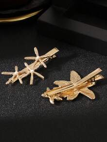 3Pcs/1Pc Marine - Style Starfish/Seashell Hair Clip Set, Light Luxury Shiny Style, Daily/Party/Vacation Hairstyle Accessory - Gold - View 3