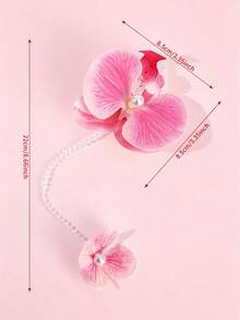 1件法式休闲风兰花珍珠链侧夹，小众甜美可爱少女假日氛围刘海夹，百搭日常发饰，母亲节/生日礼物 - 彩色 - 查看 4