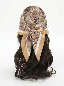 Khăn choàng nữ phong cách Bohemian thanh lịch với họa tiết Paisley, kích thước 70*70cm, chất liệu satin, thích hợp sử dụng hàng ngày. - màu yến mạch - Xem 1