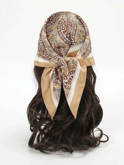 A Women's Bohemian Fashion Elegant Paisley Print Scarf, 70*70cm Satin Bandana Casual Headscarf Shawl, Suitable For Daily Life