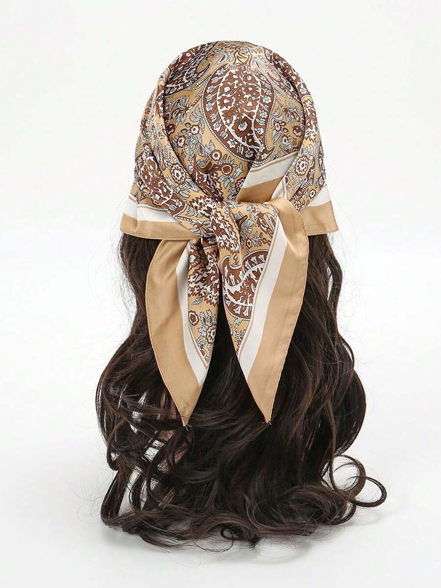 Khăn choàng nữ phong cách Bohemian thanh lịch với họa tiết Paisley, kích thước 70*70cm, chất liệu satin, thích hợp sử dụng hàng ngày. - màu yến mạch - Xem 1