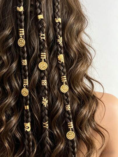 Phụ kiện tóc phong cách Boho vàng và bạc, phụ kiện tóc tết, hạt trang trí tóc tết phong cách Bohemian, trang sức tóc kiểu Viking, vòng cài tóc cho tóc tết, kẹp tóc kiểu Hippie, đồ trang trí tóc lễ hội.