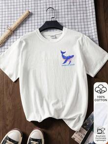 Summer Tops, Whale & Ocean Print, Women's 100% Cotton Short Sleeve T-Shirt, White T-Shirt, Graphic T-Shirt, White Summer Outfit, Casual Summer Clothing, Cotton T-Shirt, Back-To-School Outfit, School Outfit Inspiration, Back-To-School Essential, Outfit For The First Day Of School, Back-To-School Outfit 2026, Cotton T-Shirt, Women's T-Shirts - White - View 2