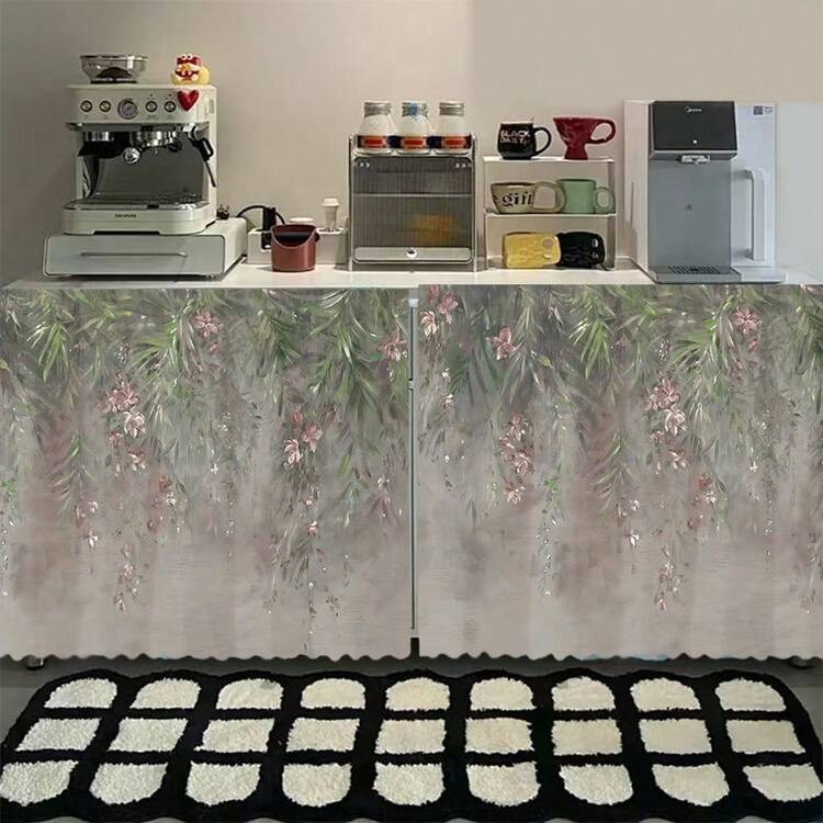 1 chiếc váy phủ bàn ngắn bằng vải nhung mềm mại, in họa tiết hoa, chất liệu polyester, lý tưởng để trang trí tủ bếp, tủ giặt, tủ đựng đồ, cũng có thể dùng làm rèm cửa sổ ngắn. - Nhiều màu - Xem 4