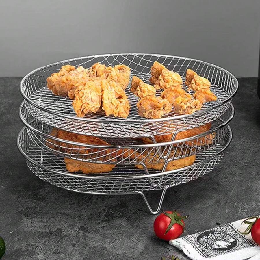 Aksesori Penggorengan Udara Stainless Steel - Dapat Ditumpuk, Cocok untuk Oven dan Penggorengan Udara, Aman untuk Mesin Pencuci Piring, Pilihan Sempurna untuk Memanggang Makanan Sehat Saat Liburan