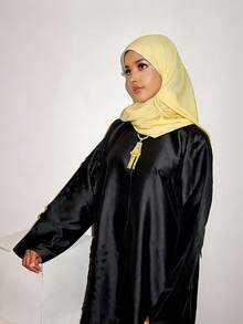1 pièce Écharpe élégante et décontractée à franges de couleur unie minimaliste pour femmes, en tissu tricoté premium en viscose jersey. Foulard turban long, convient pour la vie quotidienne, les sorties et les rassemblements, les voyages essentiels, les vacances - Jaune citron - Voir 3