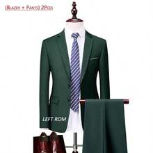 Traje slim fit de 2 piezas para hombre, blazer formal y pantalón de vestir, para negocios, bodas y fiestas - Verde Oscuro - Ver 2