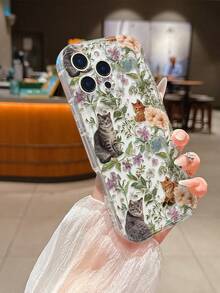 可爱花卉、树叶、猫咪图案波浪纹奶油色TPU手机壳，适合作为节日礼物，兼容苹果XS/XS Max/XR/11/12/13/14/15/15 Pro/16 Pro/16 Pro Max/16 Plus/17系列 - 彩色 - 查看 3
