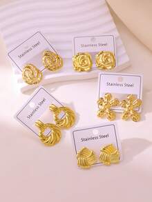 Elegante y lujoso set de aretes de presión de aceite, hecho de acero inoxidable de alta calidad, adecuado para uso diario, bodas, fiestas, vacaciones y regalos para el Día de la Madre - Pendientes nuevos - Ver 4