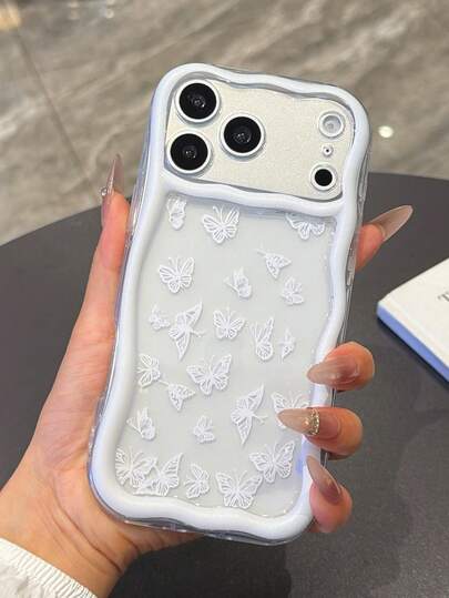 1 chiếc ốp lưng điện thoại TPU chống sốc, lượn sóng, họa tiết bướm trắng, thời trang, bao phủ toàn màn hình, nhiều màu sắc, phù hợp với Apple Xs/Xsmax/Xr/11/12/13/14/14plus/15/15plus/16/16plus/17/17Air/7/8plus và các dòng điện thoại khác.