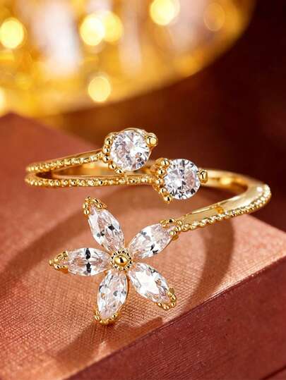 1pc Vintage Floral Elegant & Exquisite Adjustable Ring For Women, Unique Delicate Design Accessory