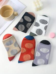 4 pares de calcetines de media caña con estampado de lunares para mujer, calcetines cómodos y suaves de cuello redondo, transpirables y suaves, calcetines de campus, calcetines casuales diarios, adecuados para primavera, verano, otoño e invierno, colores aleatorios - Multicolor - Ver 3