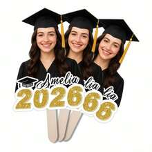 Personalized Graduation Face Photo Hand Fan, One-Side Custom Big Head Fan With Your Photo Name, Fun Face Cardboard Cutout Graduates Decoration Gifts For 2026 Graduating High School And College Student - Multicolor - View 1