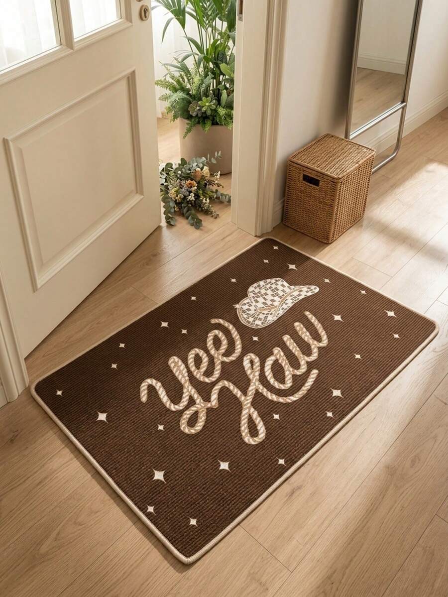 Thảm chùi chân kiểu Mỹ cổ điển tối giản với họa tiết ngôi sao và mũ cao bồi, thích hợp cho phòng tắm, nhà bếp, lối vào, hành lang, đầu giường, phòng khách, phòng ngủ. Thảm giả len mềm mại, có thể giặt máy, trang trí nhà cửa. - P - Xem 1