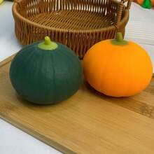 Pumpkin Shaped Slow Rebound Toy, Orange And Dark Green, Stress Relief And Relaxation: Made Of Slow Rebound Material, It Slowly Recovers Its Original Shape After Being Squeezed, Helping To Release Stress And Relieve Anxiety; Suitable For Students And Office Workers For Daily Relaxation. It Can Also Be Used As A Desktop Decoration, For Halloween And Other Holiday Decorations And Party Favors. - Multicolor - View 2