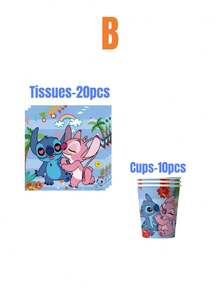 Summer Stitch Theme Popular Blue Party Set, Paper Product Combination Tableware, Including Plates, Cups, Napkins, Etc., Party Small Gifts, Party Decoration And Arrangement, Outdoor Party Tableware, Non-Disposable Plastic Material Products - Multicolor - View 4
