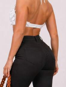Black Flare Pants, Bell-Bottom Style, High-Waisted, With Lycra, Butt-Lifting, Comfortable, Versatile, Casual, Elegant, Country Style. - Black - View 5