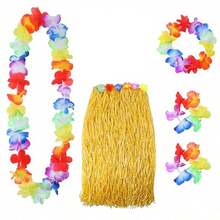 Set de 6 piezas Falda de hierba hawaiana de 60 cm para adultos, disfraz de fiesta de playa de verano con diadema - Multicolor - Ver 8