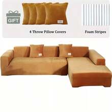 L Shape Sofa Covers 2pcs 3+4 Seater Sectional Couch Slipcovers Protector - The Perfect Solution For A Sleek And Chic Living Room - Orange - View 4