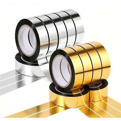 8 Rolls Of Gold And Silver Metallic Texture And Paper Mirror Tape, DIY Gold Graphic Art Tape, Self-Adhesive Metalized Polyester Film Tape, Suitable For Handicraft Decoration And Gift Packaging (1/2 Inch X 110 Size)