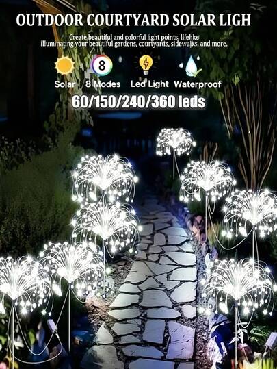 1PC/4pcs Đèn pháo hoa năng lượng mặt trời sân vườn, 8 chế độ chiếu sáng, chống nước IP65, đèn dây trang trí ngoài trời, đèn chùm sao bằng nhựa tự lắp ráp, thích hợp cho dã ngoại và tụ họp ngoài trời | Rất phù hợp cho lối đi trong vườn, luống hoa, bãi cỏ, khu thương mại, tụ họp, trang trí lễ hội, nhiều màu sắc, dễ lắp đặt (60LED/150LED/240LED/320LED/360LED) - Nhiều màu/Trắng ấm/Trắng