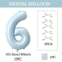 7pcs Blue Number Balloon Set, Bow Tie DIY Decor, Blue Number (0-9) Foil Balloons, Includes Glue, Suitable For Birthday Party, Room Decor, Anniversary, Photo Props, Princess Party Decoration - Baby Blue + Bow - View 16