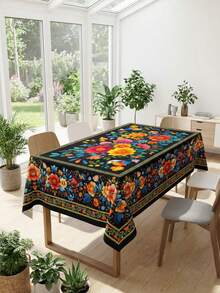 1 Rectangle/Oval/Round Mexican Style Colorful Floral Print Tablecloth, Folk Art Style Polyester Fabric Table Cover, Waterproof Stain Resistant Oil Proof Wrinkle Resistant Washable Reusable Table Cloth Table Linen Table Overlay For Home Decor, Kitchen Wedding, Wedding Table, Room Centerpiece - Multicolor - View 9
