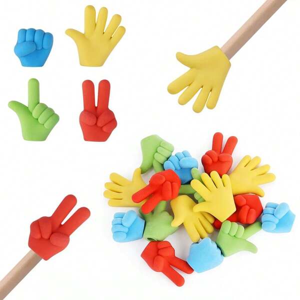 5pcs Rock Paper Scissors Eraser Pencil Toppers, Fun Rubber Pencil Caps For Pencils, Easter Gifts For Students, Creative Cartoon Clover Plate 4 Assorted Fruit Smiling Face Christmas Erasers