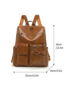 LECEY 1pc Fashionable Minimalist Patchwork Design Large Capacity Women Backpack, Suitable For Outdoor Travel And Daily Use - Brown - View 8