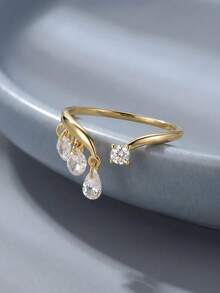 EleRunis 1 chiếc nhẫn bạc 925 cổ điển đính pha lê và kim cương, kiểu dáng tua rua, có thể điều chỉnh kích thước, dành cho con gái, thể hiện tình yêu của con gái với mẹ, thích hợp làm nhẫn cưới hoặc nhẫn đính hôn. - Vàng - Xem 7
