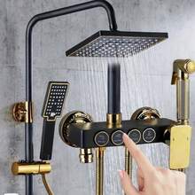 Shower System With 8-Inch Rain Shower Head And Handheld Shower, Black And Gold Exposed Shower System, 4-Function Bathtub Shower Faucet Set, Rain Shower Head With Handheld Sprayer, Complete Shower System Kit With Brass Valve (Some Parts Random, Some Packaging Random) - Black Gold - View 1