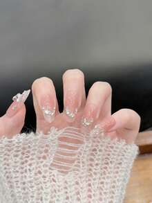 10 Móng Tay Giả Hình Hạnh Nhân Cỡ Trung Bình, Màu Hồng Nude, Mắt Mèo, Có Bướm 3D & Đá Lấp Lánh, Móng Giả Lấp Lánh Dành Cho Nữ Dùng Hàng Ngày & Dự Tiệc - Nhiều màu - Xem 5